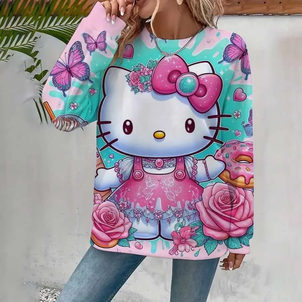 Halloween Printed Hello Kitty Comfortable Hoodie Ladies Casual Fashion Ladies Loose Top Personalized Pullover