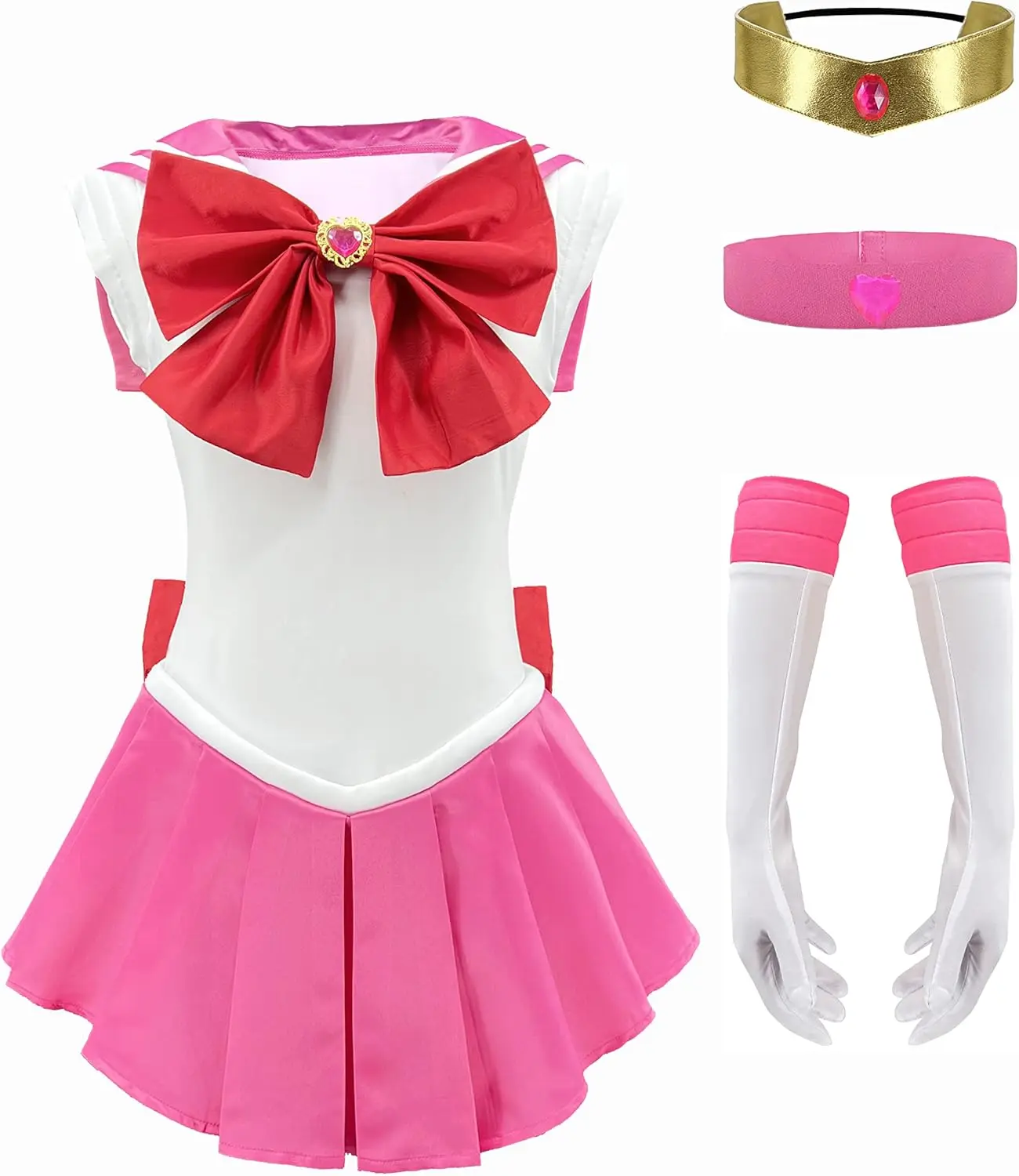 Anime Sailor Chibiusa cospaly Cospaly Crystal Sailor Dress Wig Uniform Outfit Halloween for Child and Women Cosplay Costume Set