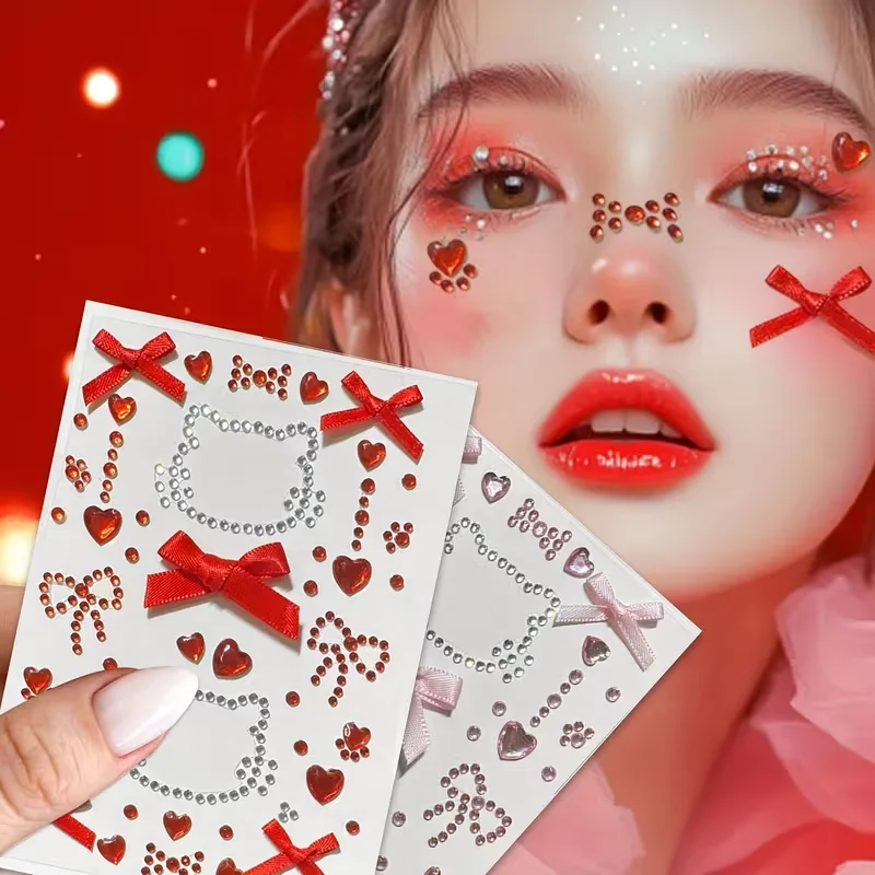 

Rhinestone Ribbon Bow Face Stickers Self-Adhesive DIY Eye/Body Makeup Decor Fashion Accessories Tattoos Stickers