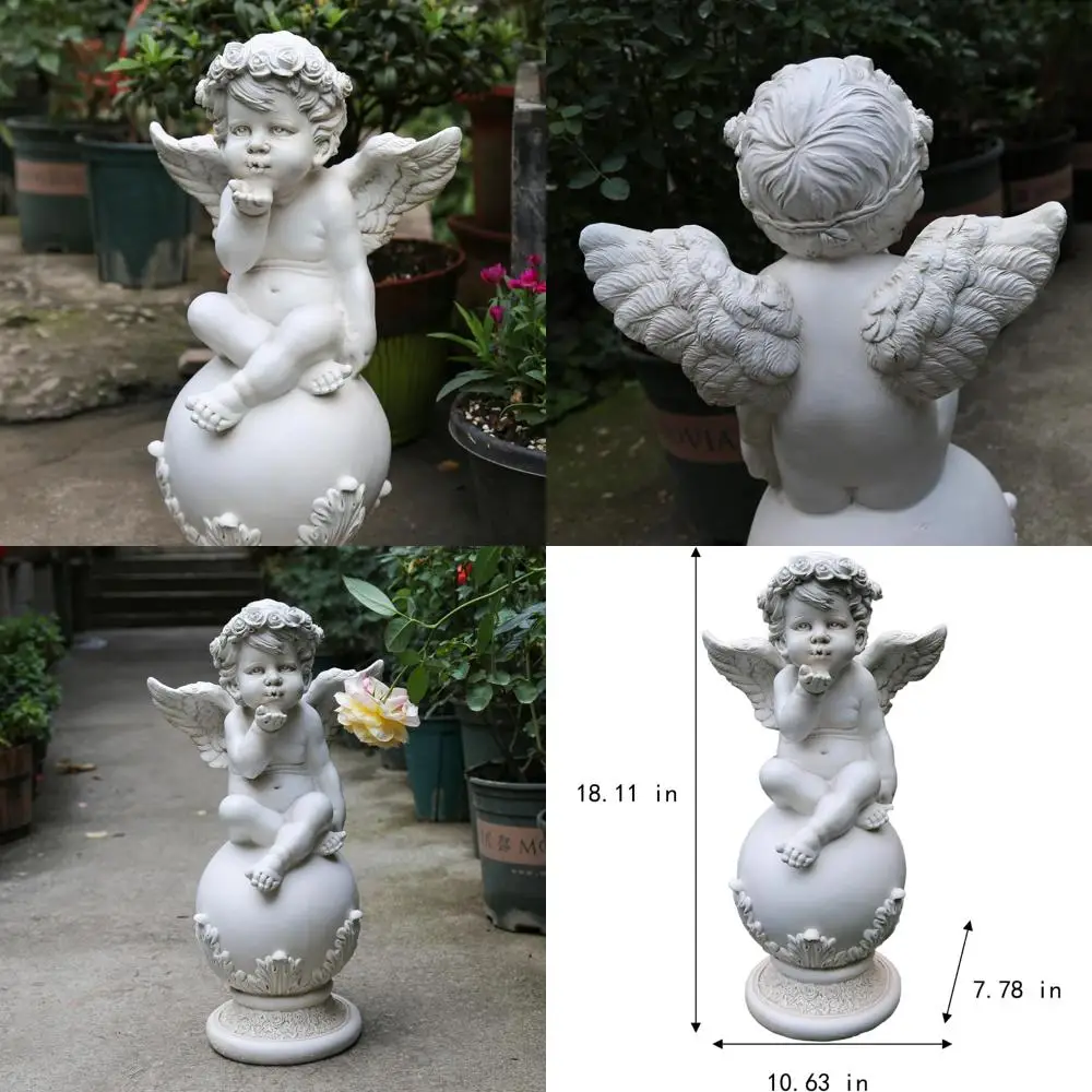 

Outdoor Garden Angel Statue, 18 Inch Cupid Sculpture for Patio Lawn Decoration, Angel Statuette for Garden Porch