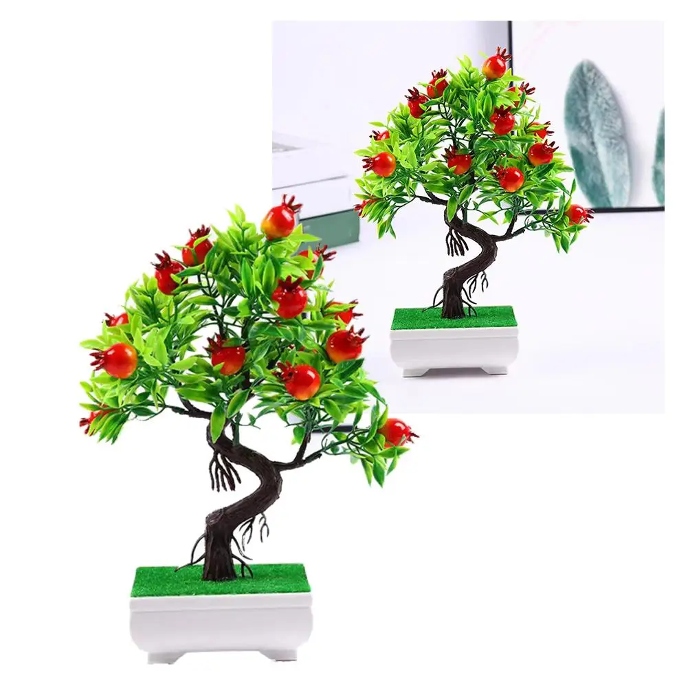 1Pc Potted Pomegranate Artificial Pomegranate Tree Wedding Garden Bonsai Decor Stage Party Plant Fruit Flower Plant Fake Po Q2Z0