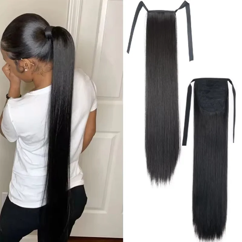 

H&STAR 85CM Long Synthetic Straight Clip In Ponytail Black False Hair Hairpiece With Hairpins Hair Extensions For Womens