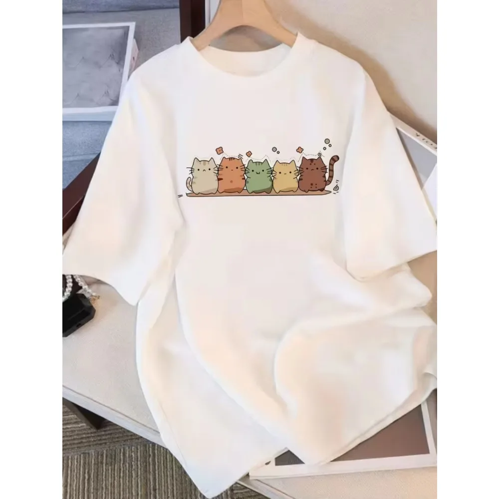 Cartoon Cat Star Print Loose Fit Mens Womens Top Oversized Casual Shirt Daily Wear Plus Size Easy Wear Fashion Tops
