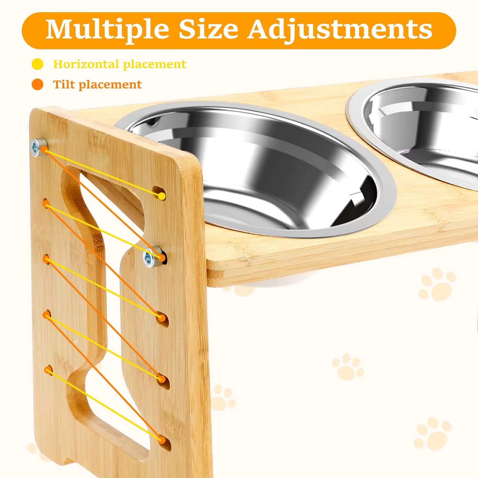 Wooden Elevated Dog Cat Feeder Stand Adjustable Raised Double Stainless Steel Bowls 15°Tilt Anti Slip Pet Food Water Bowl view 4