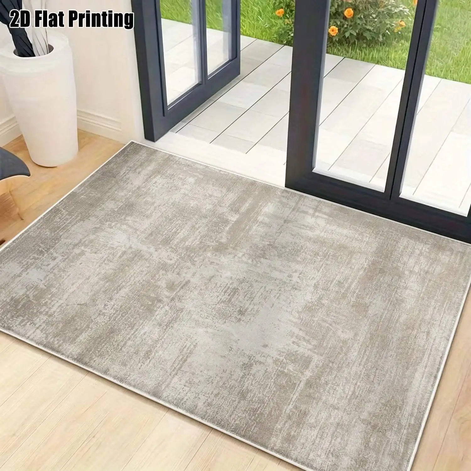 1Pc 2D Printed Velvet Carpet, Light Gray Abstract Texture, Nordic/Instagram Style, Modern Minimalist, Retro Geometric Striped, Machine Washable, Multi-Size, Home Decor for Entryway, Dining Room, Living Room, Bedroom