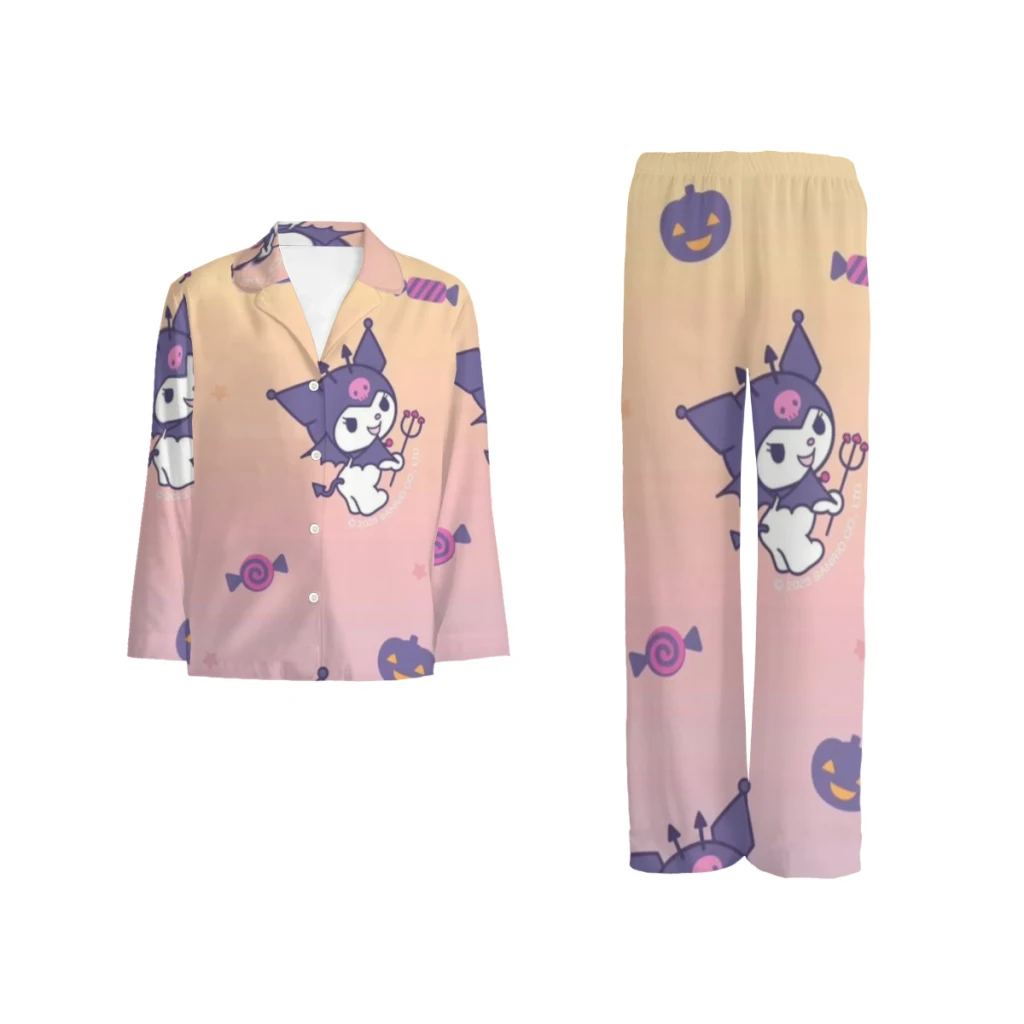 

Sanrio Kurome Printed pajama set, casual and comfortable buttoned top and pants, women's and men's pajamas and loungewear