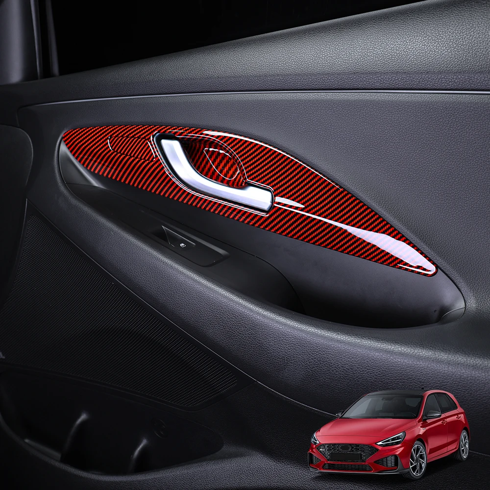 LHD/RHD For Hyundai I30/I30 N 2017-2025 Car Tuning Carbon Fiber Red Inner Door Handle Cover Car Interior Decor Accessories view 3