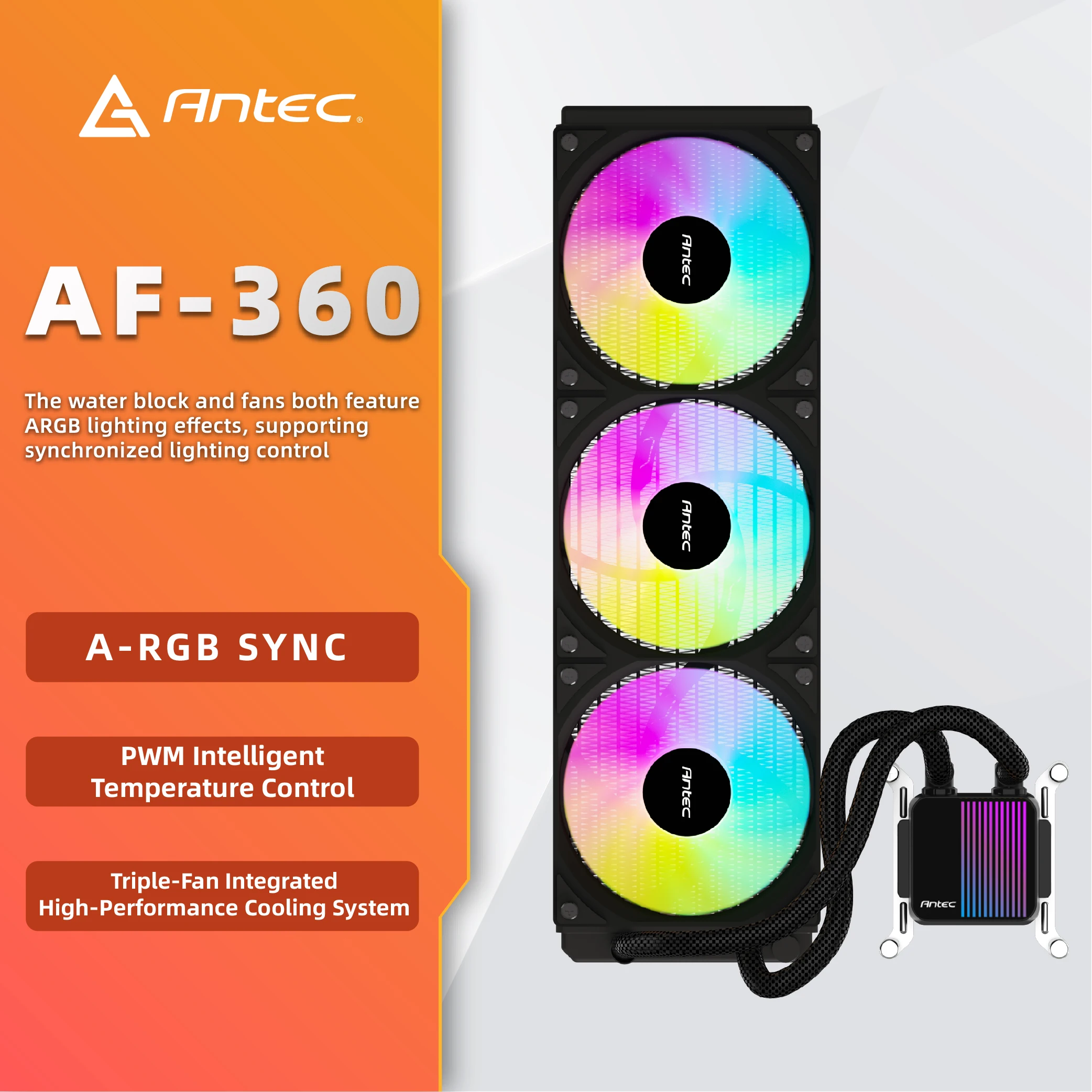 Antec AF360/240 Integrated Water-Cooled Radiator 120mm 4PIN Fan Supports ARGB Liquid Heatsink For LGA115x/1700/2011/2066/AM4/AM5