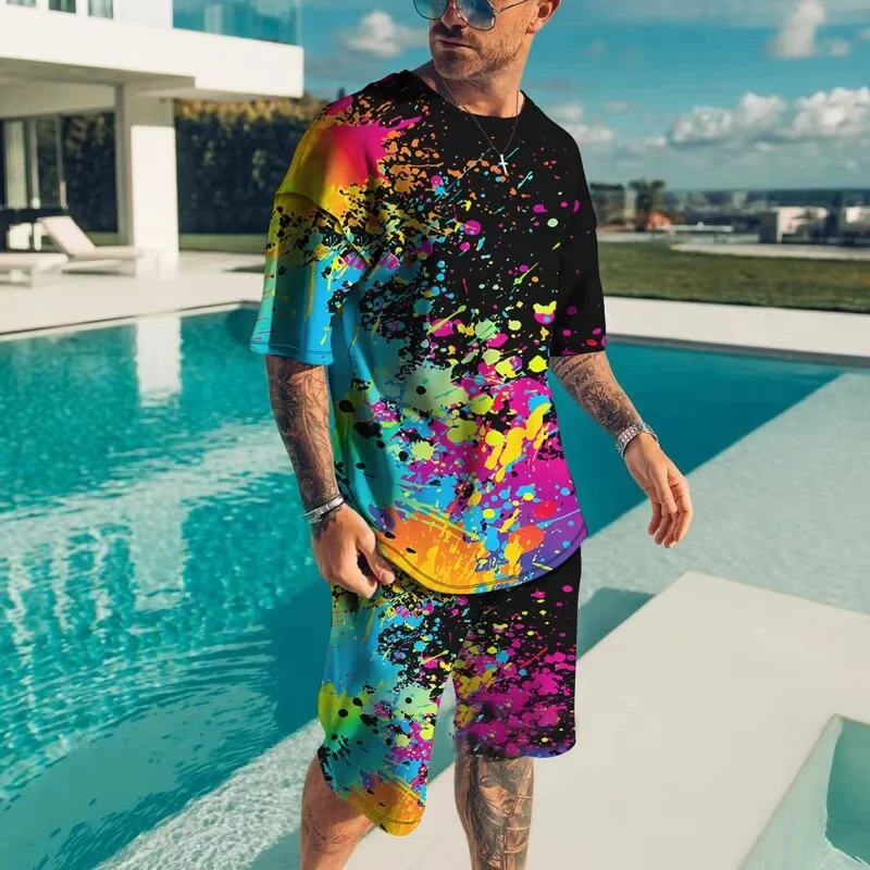 Fashionable men's sportswear summer beach short sleeved 3D printed shirt set street wear T-shirt shorts men's loose size clothes view 6
