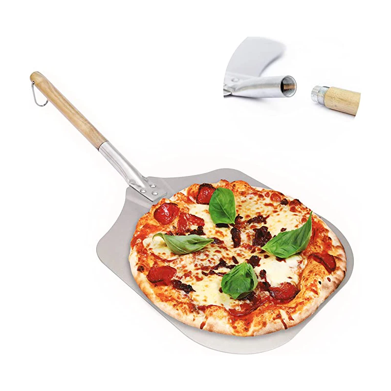 

Aluminum Pizza Peel Paddle with Detachable Wooden Handle, Transfer Pizza Shovel, Baking Spatula, 12"