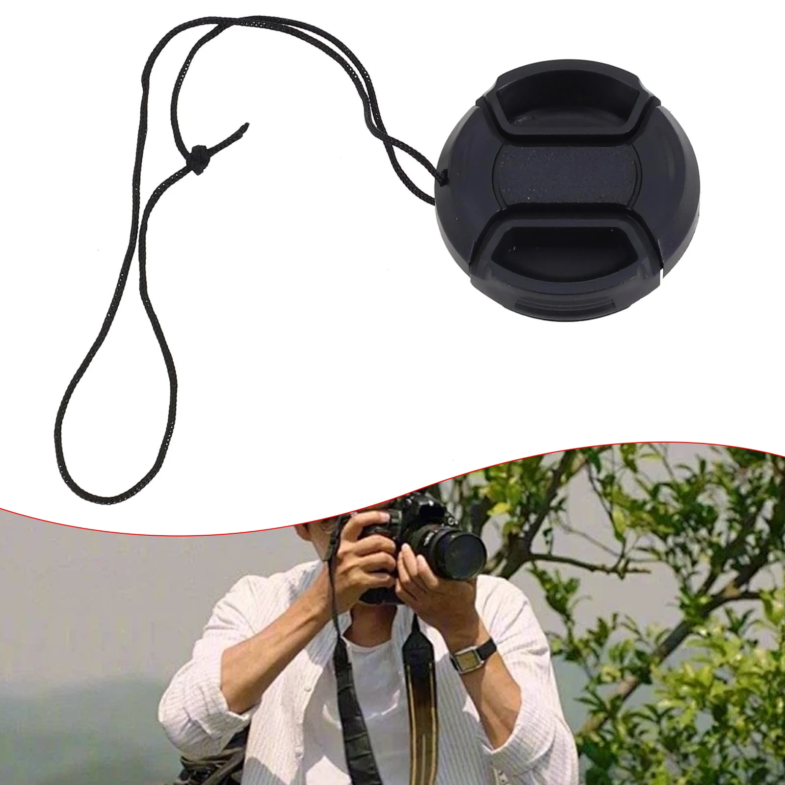 Wordless Lens Cap 49/52/55/58/62/67/72/77/82mm Central Clamping Buckle Cover With  Hanging Rope Camera Lens Accessories
