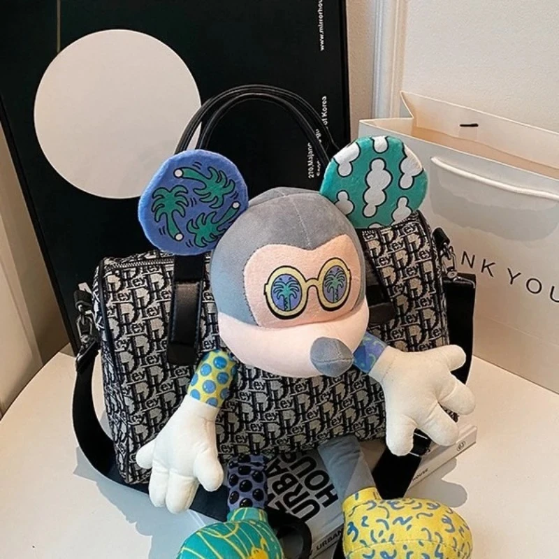 Mickey Mouse 3D Plush Tote Bag for Women Artistic Printed Pattern Stylish Glasses Cute Edgy Casual Daily Commute Streetwear Bag