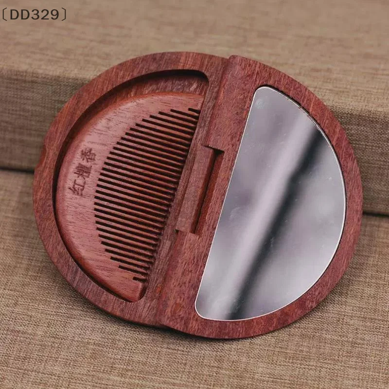 maveraDD329、21 Pc 2 en 1 ensemble de miroirs peigne en bois Mini miroir pliant Portable Vintage miroir de maquillage en bois de santal rouge pour voyage