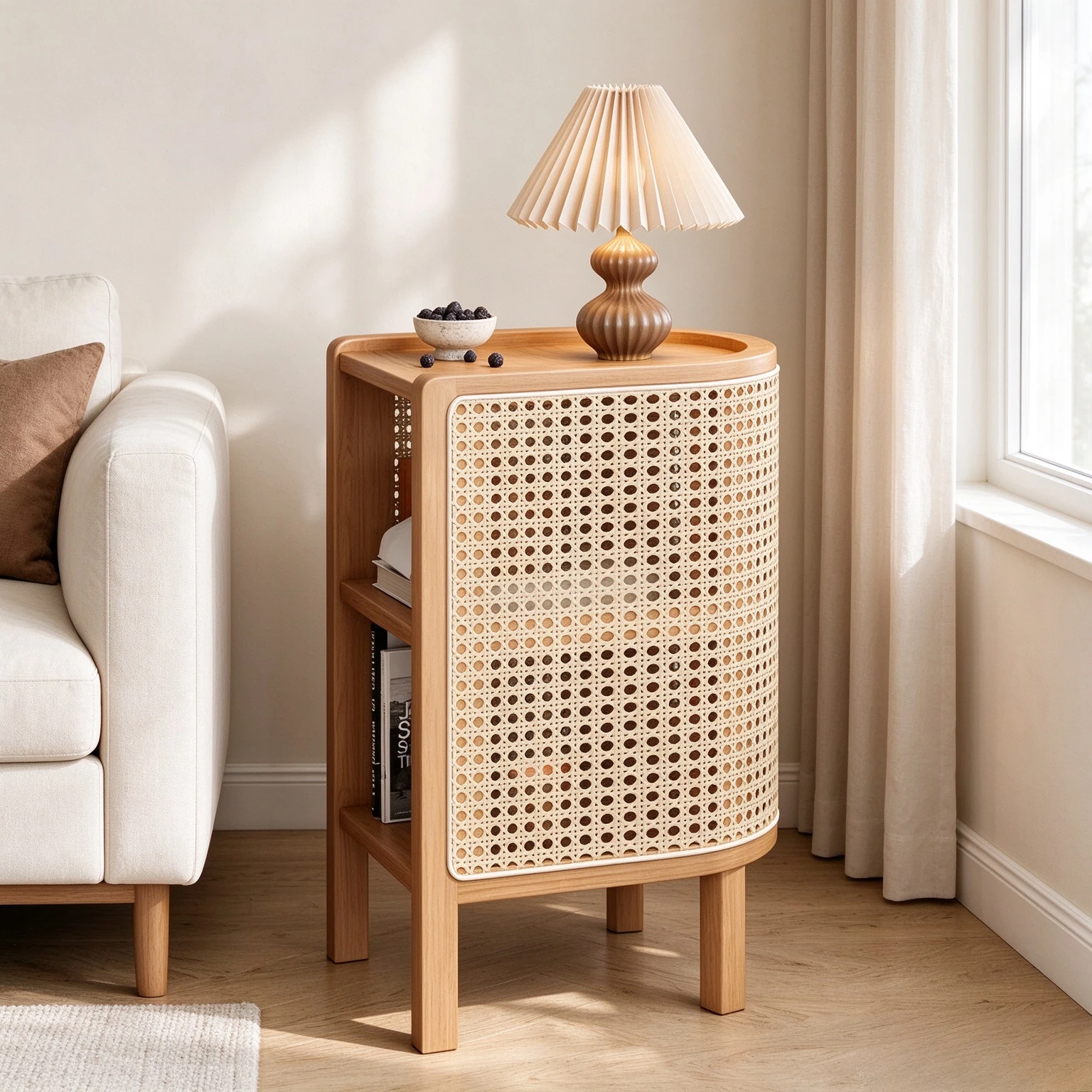 Scandinavian Solid Wood Bedside Table with Storage, Multifunction Side Table for Bedroom, Living Room and Reading Corner