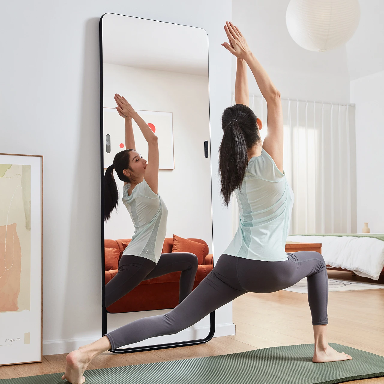 Miroir-Pantalla de espejo de fitness inteligente con soporte, montaje en pared, gimnasio interactivo, ejercicio de 43 pulgadas