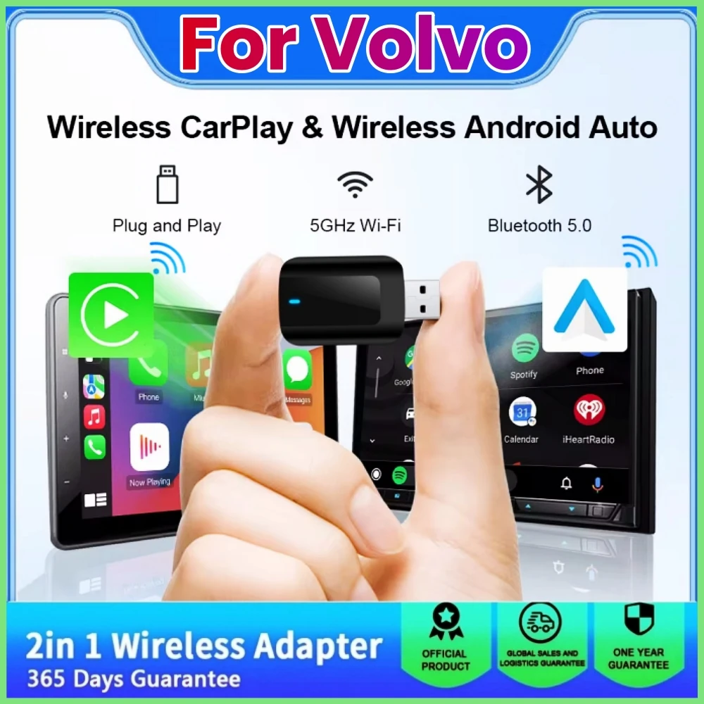 New Mini Wireless Carplay Adapter Android Auto 2 in 1 Plug and Play For Volvo XC40 XC60 XC90 S60 S90 V40 V60 V90 