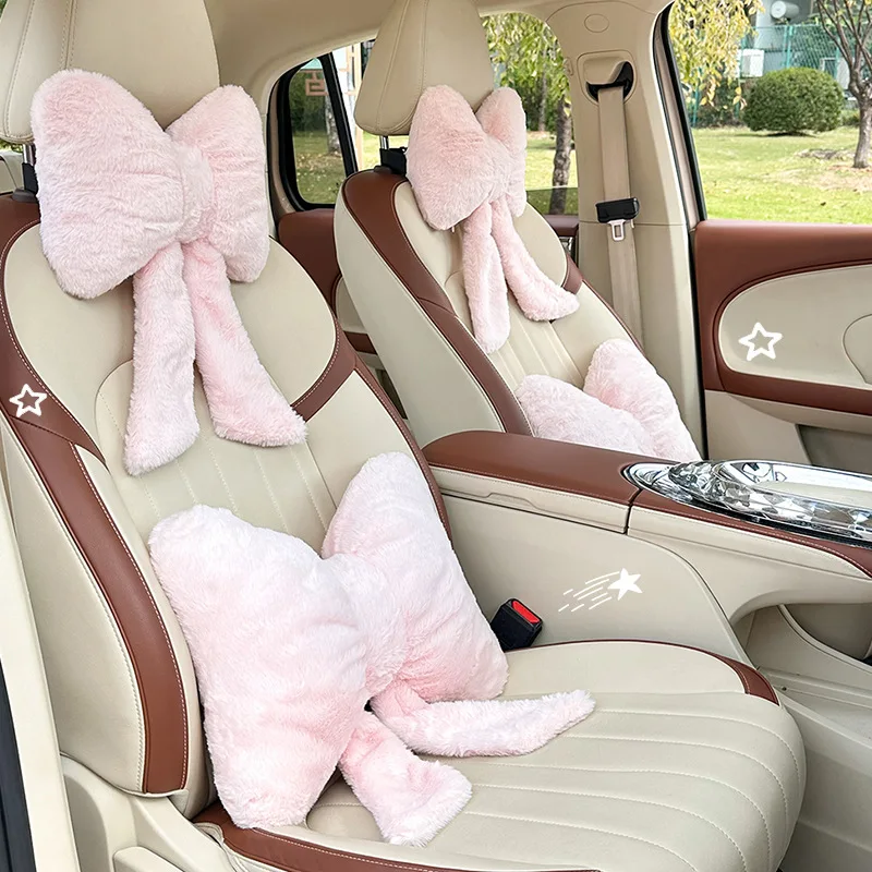 New Bowknot Car Headrest Pillow Lovely Auto Seat Head Support Neck Protector Cushion Plush Automobiles Lumbar Rest Car Kits