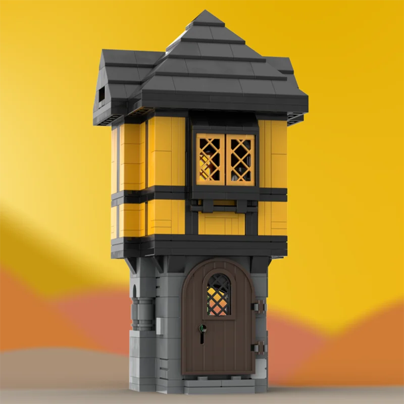 نموذج قلعة القرون الوسطى Moc قوالب بناء وحدات منزل القرون الوسطى الأصفر كتل تكنولوجيا عيد الميلاد لتقوم بها بنفسك لعبة هدايا البناء #2