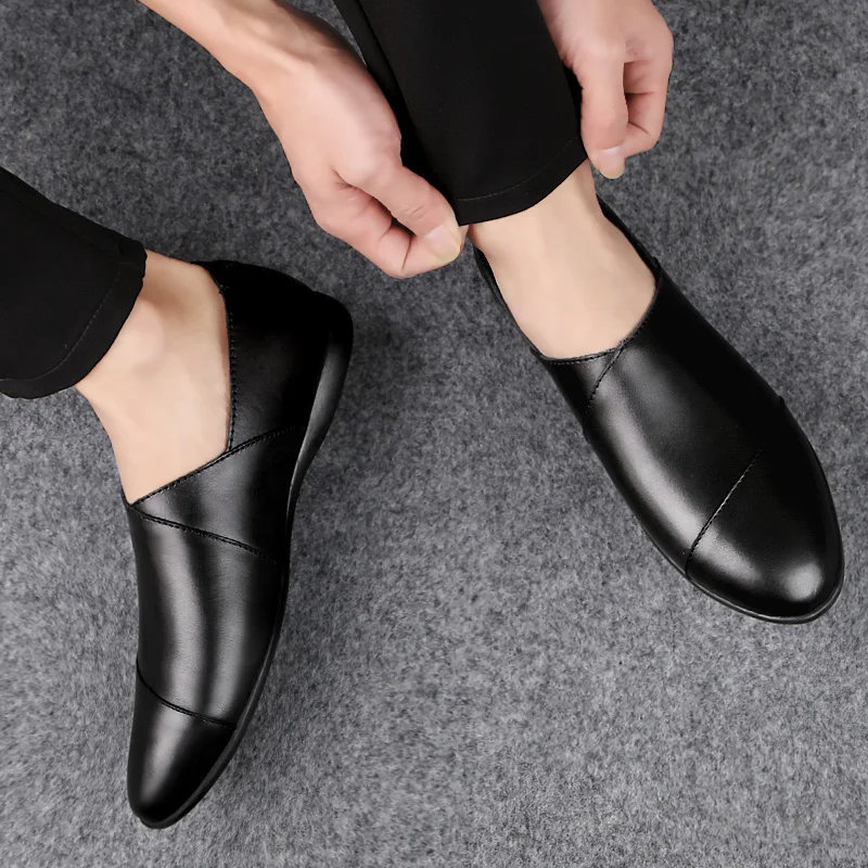 Men Shoes slip on Genuine Leather Male Casual Men Shoes hole summer Comfortable Formal Loafer Business Office Formal Dress Shoes