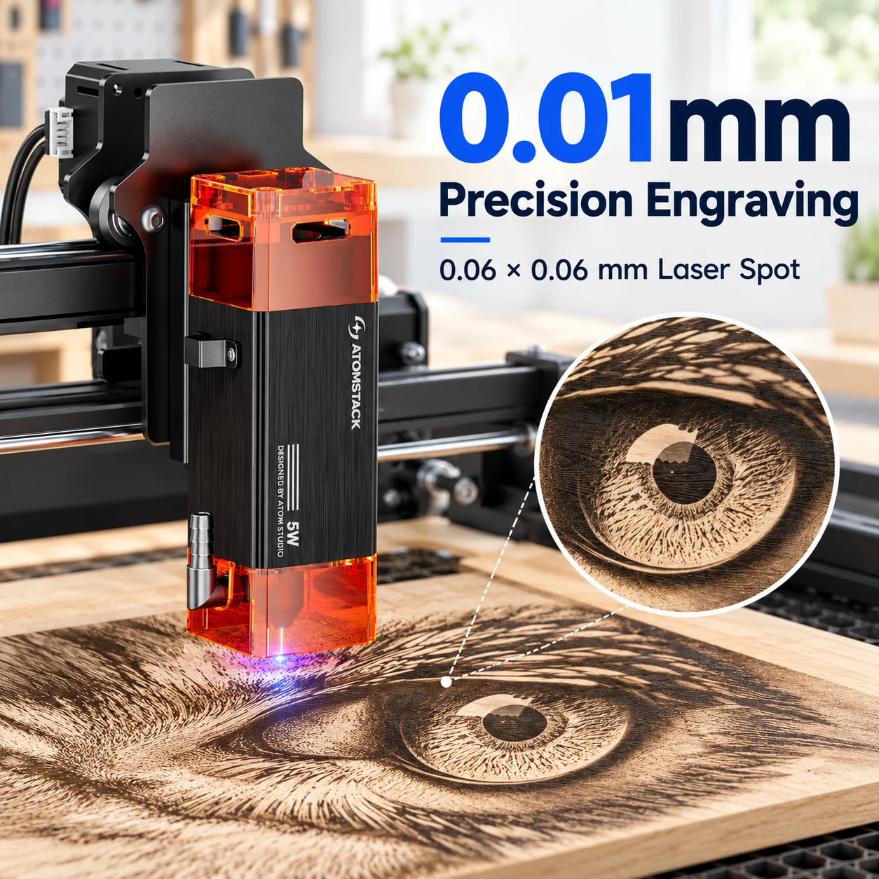 ATOMSTACK A5 PRO V2, máquina de grabado y corte láser de 5 W, área de trabajo de 410 x 380 mm, precisión de 0,01 mm, máquina CNC con asistencia de aire, software LightBurn y LaserGRBL, conexión USB, ideal para madera, acrílico, cuero y proyectos de bricolaje en el hogar.