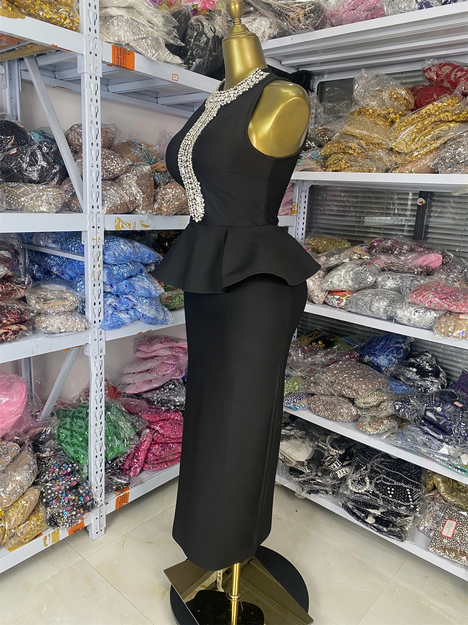 

Factory Wholesale Black Bandage Dress Women Elegant Sequines Beading Embroidery O Neck Fake 2 Pieces Long Evening Party Dresses