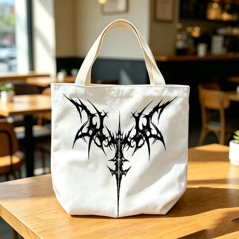 Gothic Bat Wing Sword Sigil Print Bag Eco Shopper Cotton Jute Bag Reusable Bag Foldable Reusable Sac Tissu 5