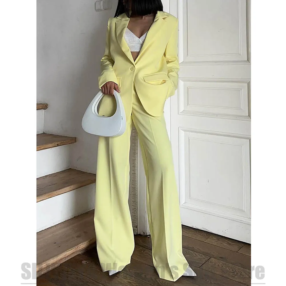 레몬 옐로우 여성 정장 패션 노치 라펠 싱글 버튼 스타일리시 캐주얼 오피스룩 고품질 맞춤 정장
