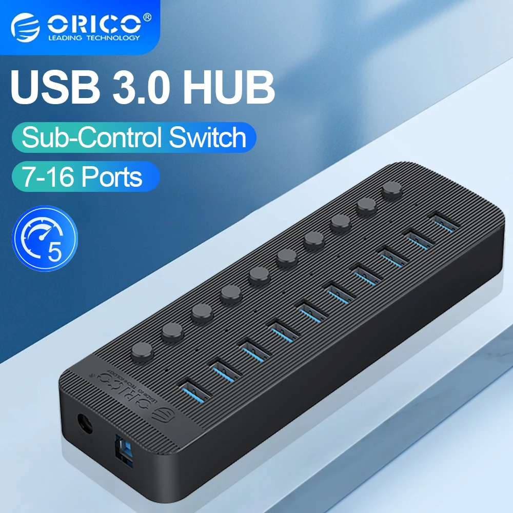 ORICO-Múltiplo expansor soquete divisor, USB 3.0 Porto, Adaptador de alimentação, On Off, On Switch Dock, Carregador, 7, 10, 13, 16 Porto