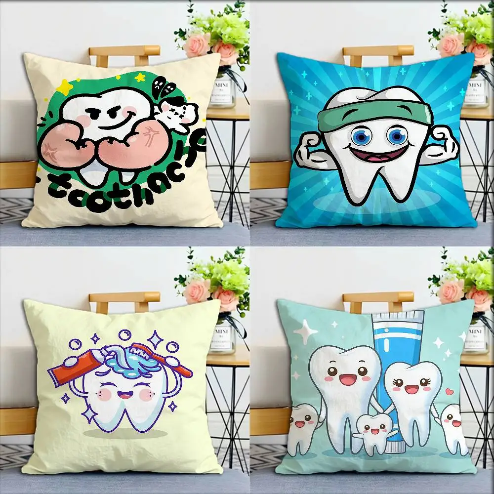 

Dental Protect Tooth Cartoon World Various Sizes Square Pillow Case For Car Home Bedchamber Decor