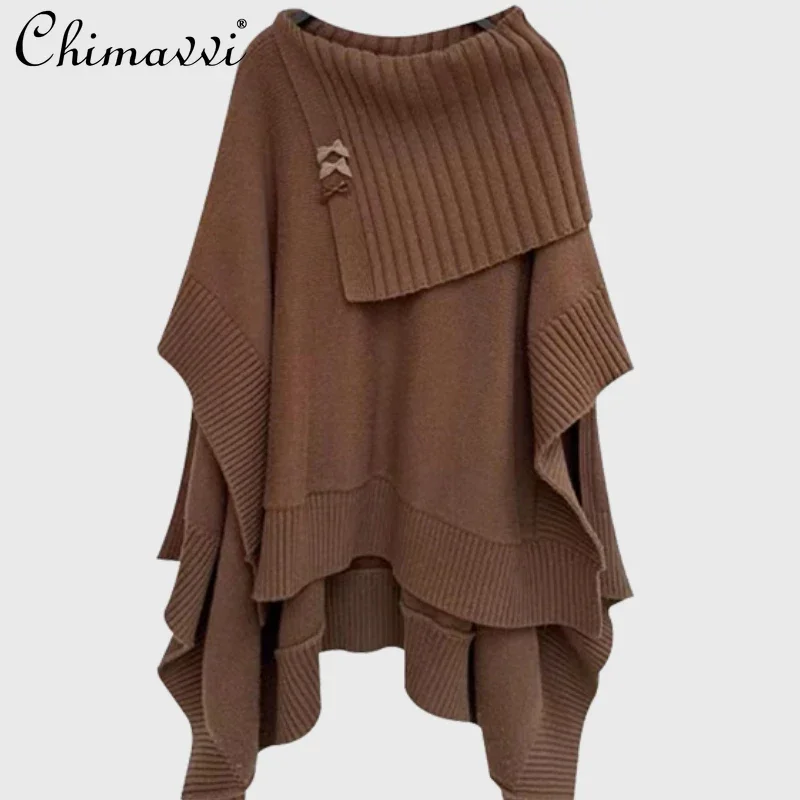 2024 Autumn Winter New French Retro Cape Celebrity Temperament High Sense of Design Versatile Solid Color Sweater Jacket Women