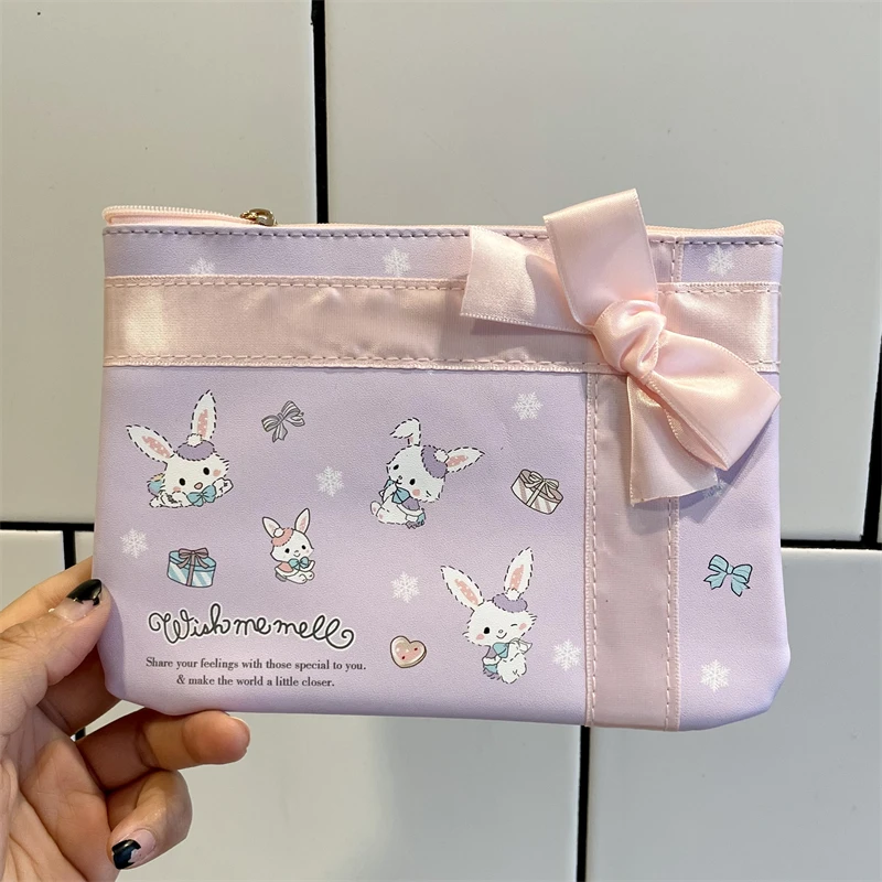 Wish Me Mell Makeup Bag Organizer Storage Ribbon Bow Anime Bunny Kawaii Cosmetic Bags Purple Make Up Pouch Vanity Beauty Case