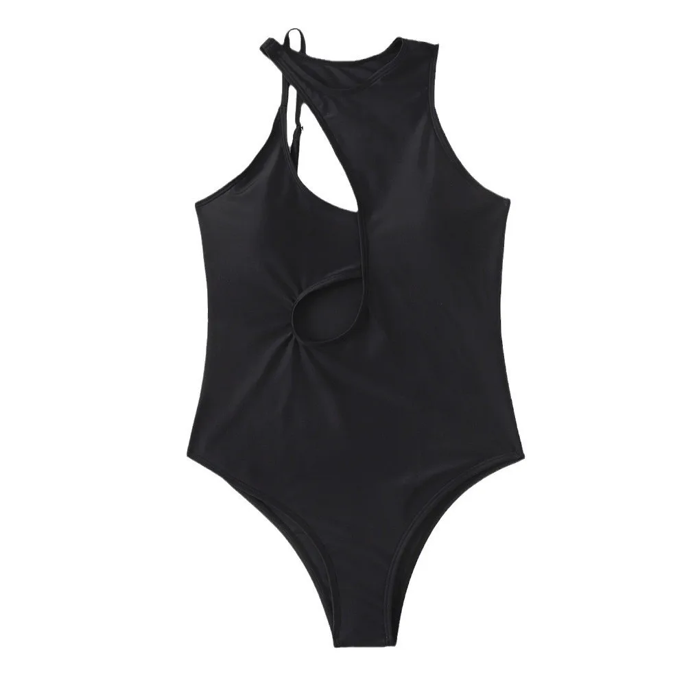 European and American summer women's clothing new irregular design sleeveless sexy hollow black suspender top jumpsuit Y2K emo