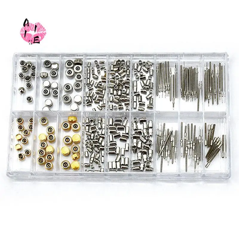 A11E-Watch Crown Parts Replacement Assorted Dome Flat Head,Handle Tubes, Handle Bushings Watch Accessories Repair Tool Kit