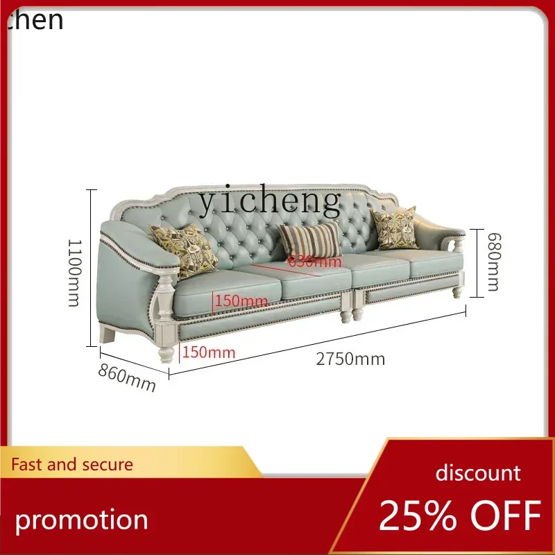 

ZMLwhite solid wood leather sofa first layer cowhide living room villa furniture four people