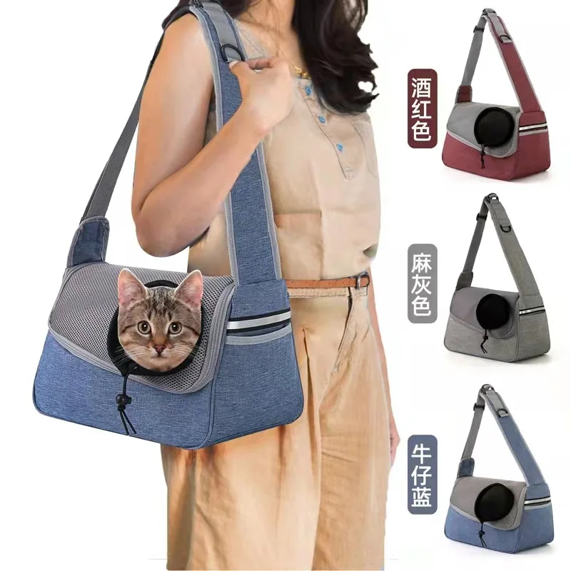 Dog Cat One Shoulder Crossbody Pet Bag Breathable Mesh Oxford Outdoor Travel Portable Cat Bag in Stock Shoulder Bag