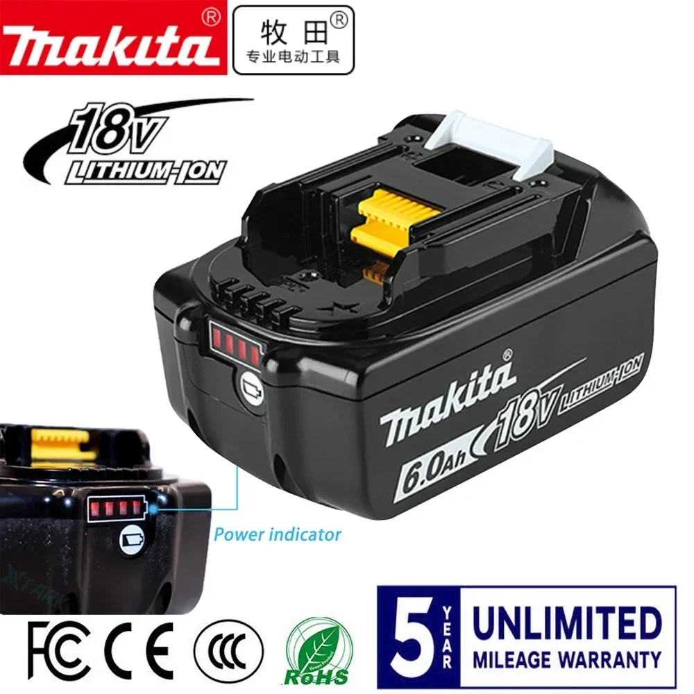 Original Makita 18V 5.0 6.0Ah Rechargeable Battery For Makita Power Tools with LED Li-ion Replacement BL1860 1850 18v 9A 6000mAh