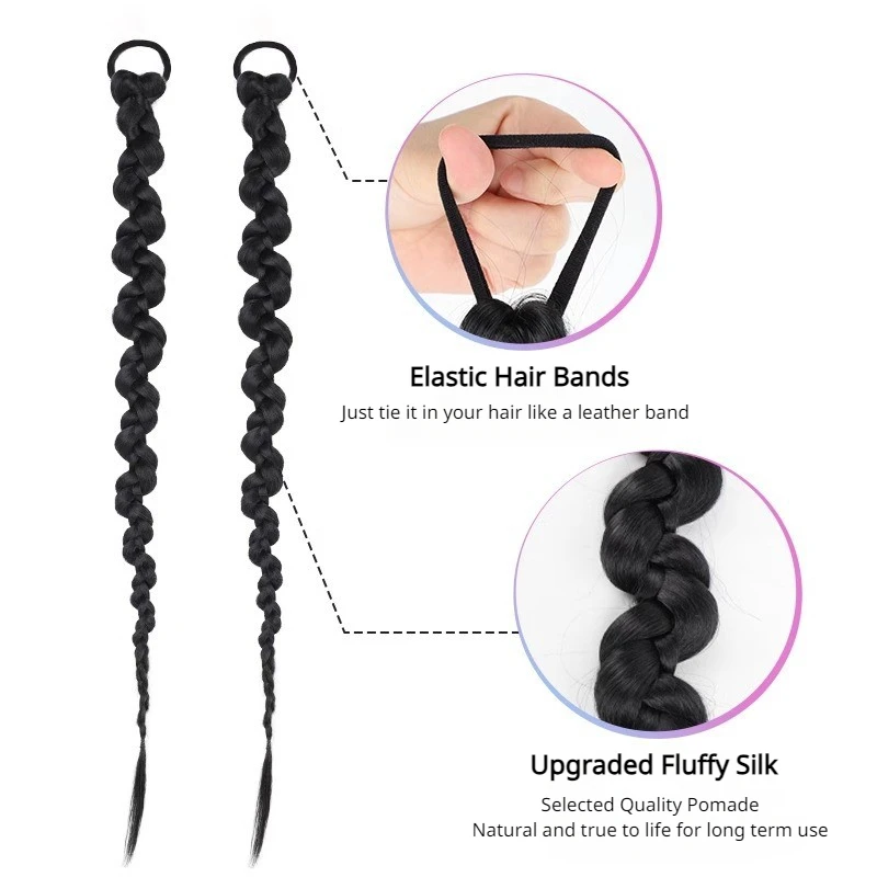 2pcs Synthetic Hair Braided Ponytail Holder Fashion Versatile Long Twist Hairbands Hip Hop Y2K Girls Styling Accessories