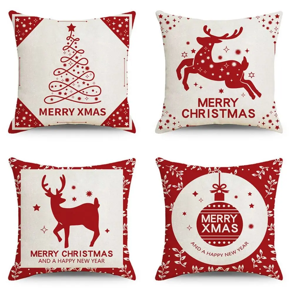 Set of 4 Trendy Christmas Pillow Covers Red White Square Pillowcase 18x18 Xmas Tree Snowflake Pattern Holiday Decor