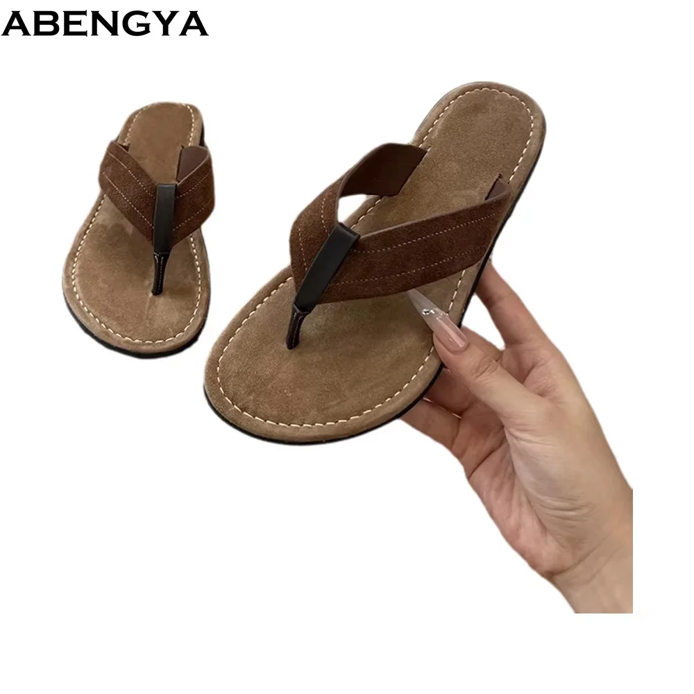 

Designer New Suede Slippers Women Flip Flops Mules Dress Flat Shoes Summer Casual Party Vacation Beach Walking Shoes For Women