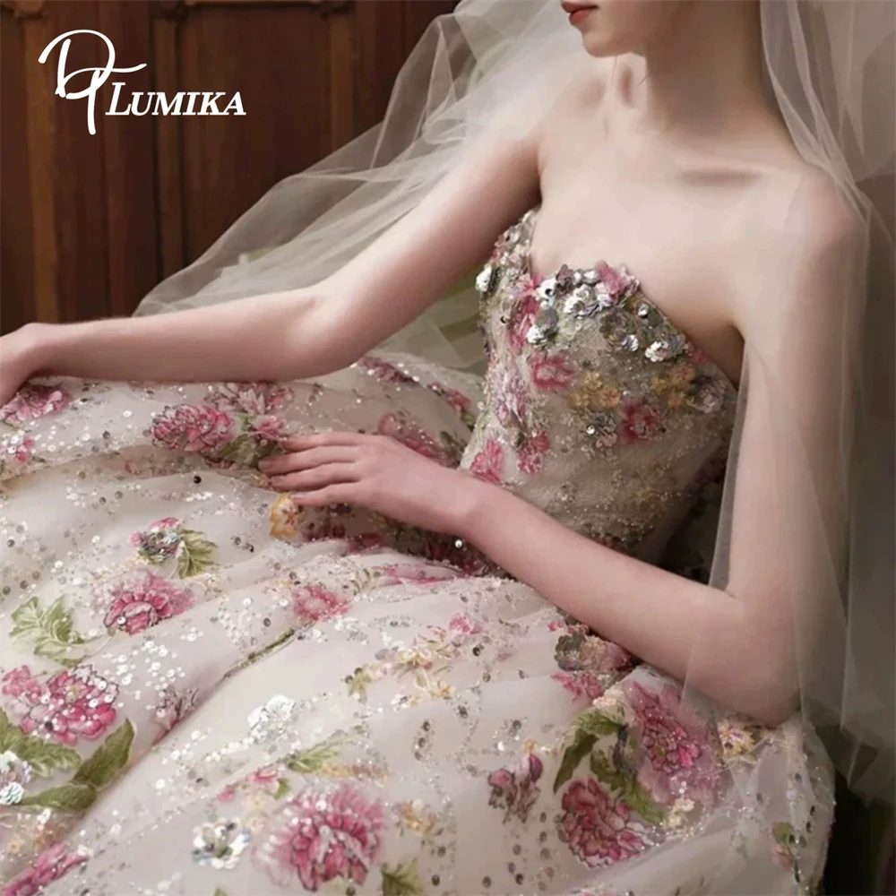 ชุดเดรสงานแต่งงานสีชมพูแชมเปญ DTLumika สำหรับผู้หญิง, ชุดราตรีทรงเอไลน์แบบไม่มีสาย, ชุดราตรียาวประดับกลิตเตอร์สำหรับงานพรอมและงานค็อกเทล