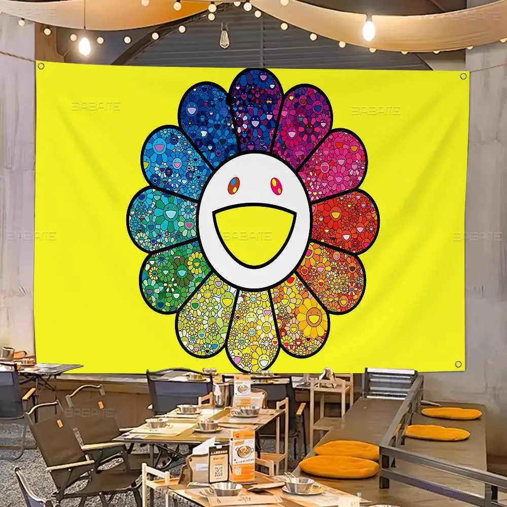 Cute T-Takashi Flowers M-Murakami DIY Flag For Family Group Photo Living Room Home Dorm Decor Wall Art Decor Banner