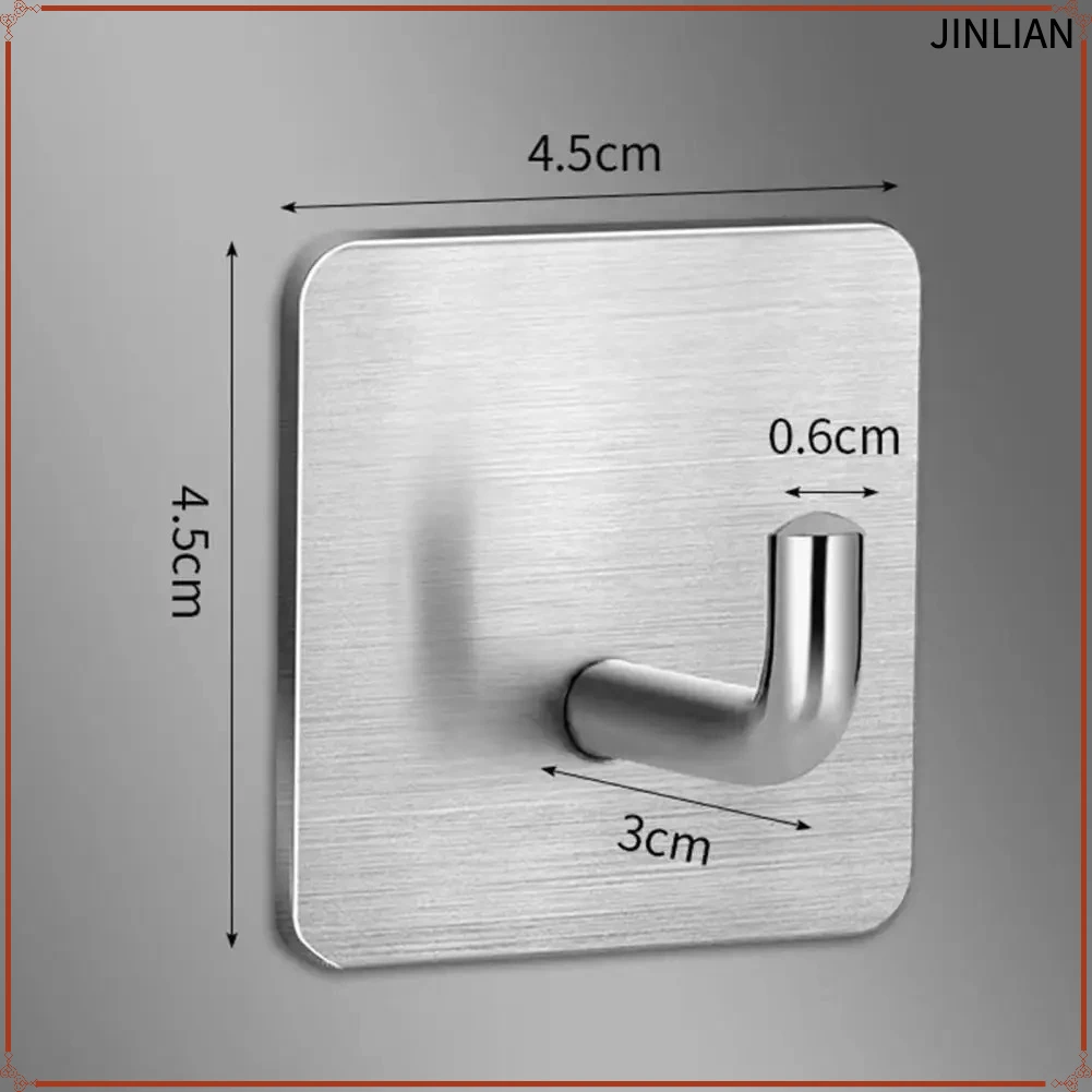 Bathroom Sticky Hooks 6pcs Stainless Steel Wall Hooks Set Strong Load-bearing Self-adhesive Storage Hooks Punch-free Simple
