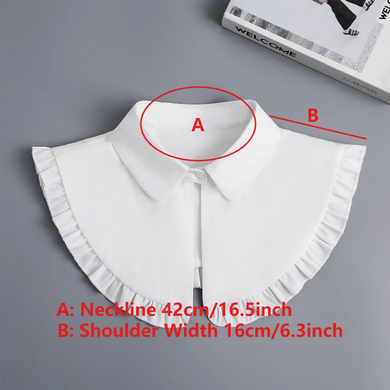 가을 여성용 라펠 가짜 칼라 숄 탑 빈티지 러플 트림 넥 케이프 여성 드레스 셔츠 탈부착 가능한 칼라