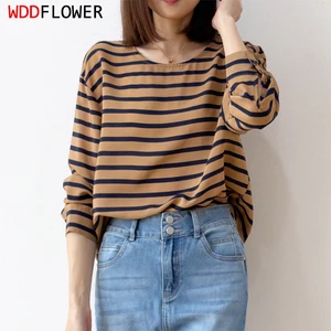 Frauen Seda Bluse 100% Crepe kurz Seda Schwarz gestreift Stempel Manga Long Pullover Smed 8 Hauptverkäufe Seda Crepe Bluse - №8