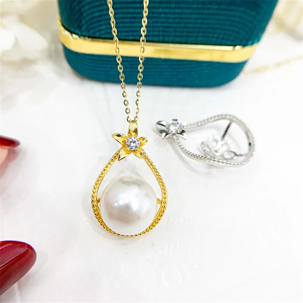 

DIY Pearl Accessories S925 Sterling Silver Pendant with Empty Support Gold Silver Necklace Pendant Fit 11-13mm Round Flat D440