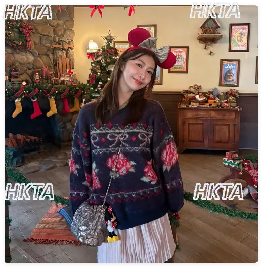 

Japanese Sweet Rose Bow Vintage Jacquard Sweater for Women Autumn and Winter New Loose Casual Warm Knitted Pullover Sweater