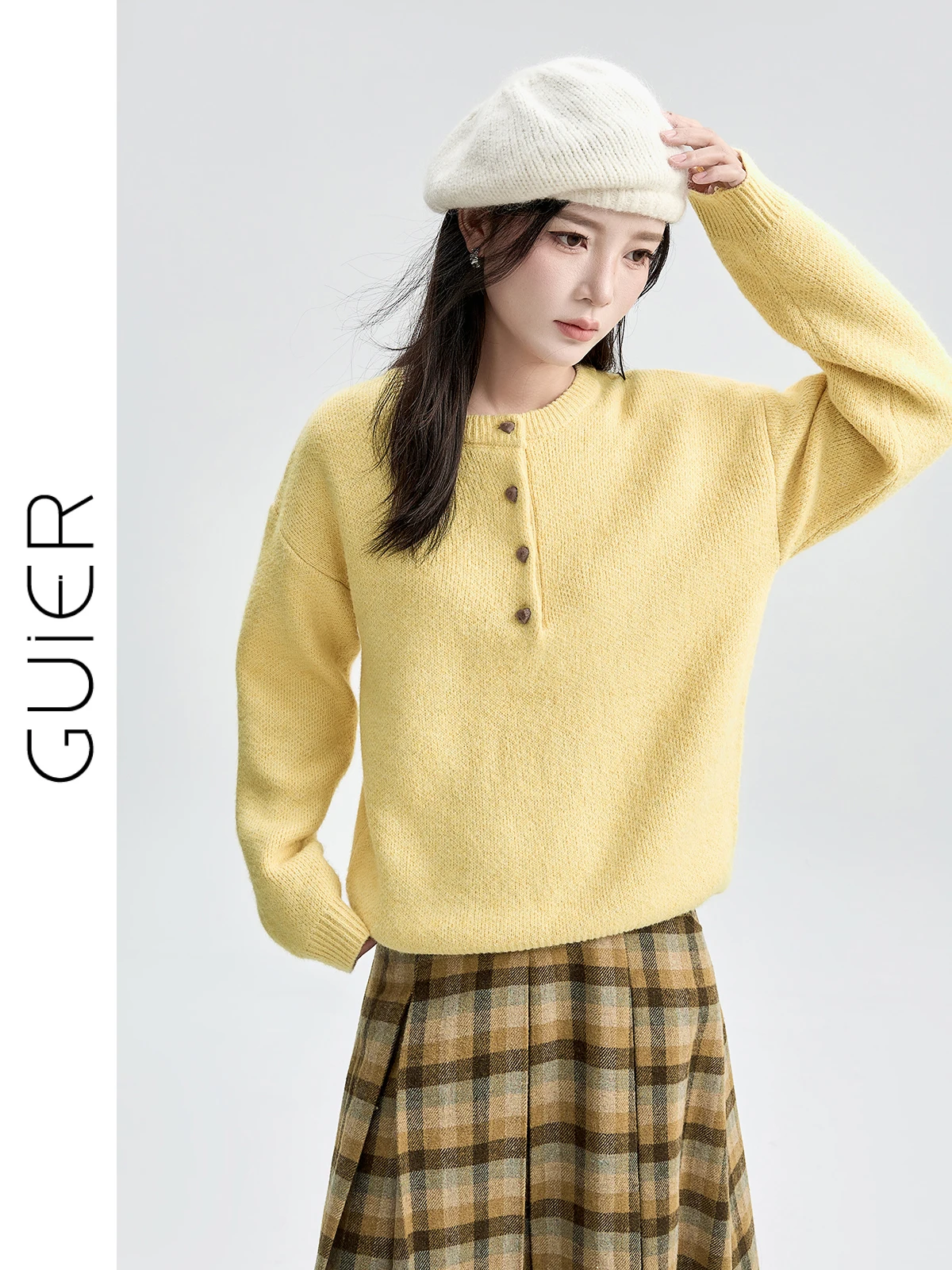 

Женский вязаный свитер Guier с круглым вырезом, свободного кроя, повседневный, осенне-зимний, новинка, модный, универсальный, удобный топ