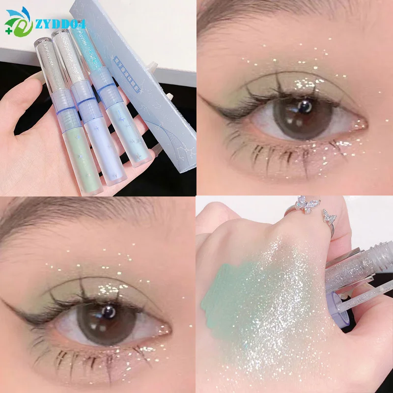 ● كابوفيني 2 في 1 ظلال عيون سائلة زرقاء وخضراء غير لامعة ترتر بيرليسسينت مكياج عيون أداة تفتيح دودة القز الكذب