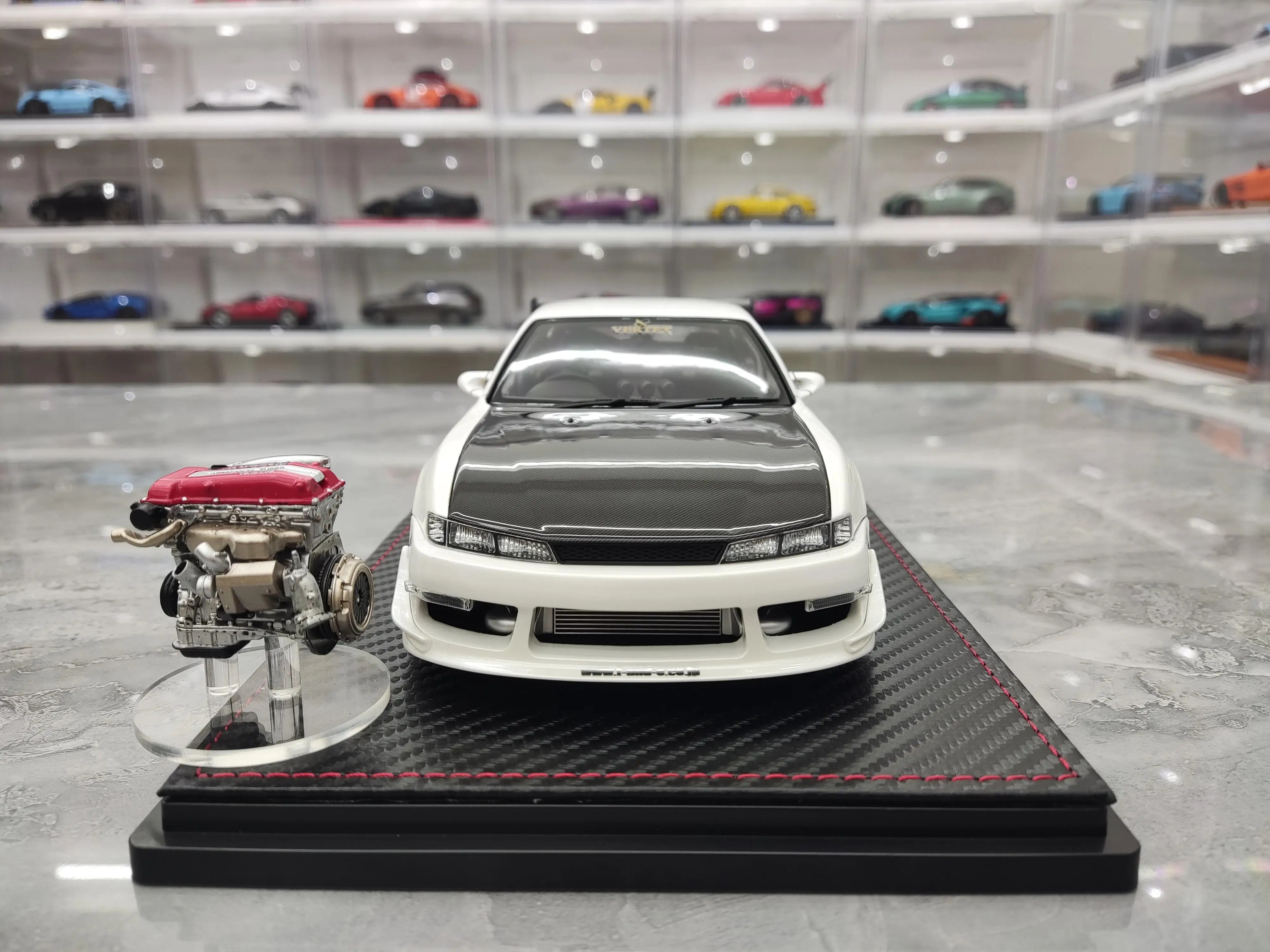 Metal estático simulação carro modelo brinquedo, edição limitada, branco JDM vem com motor, IG 1:18, VERTEX S14, presente de resina