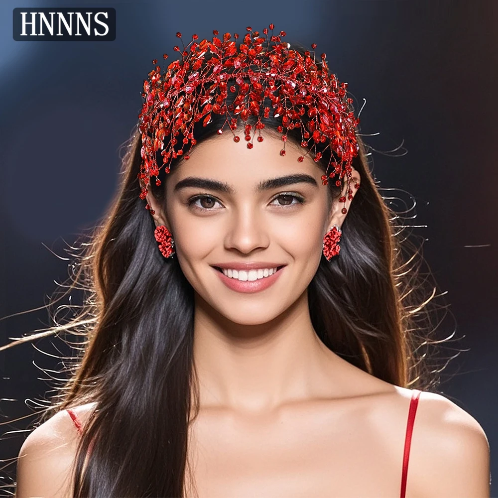 

TOPQUEEN Luxury Bride Rhinestone Wedding Headband Hand-Inlaid Red Elegant Ladies Party Banquet Christmas Ball Headdress YXA42
